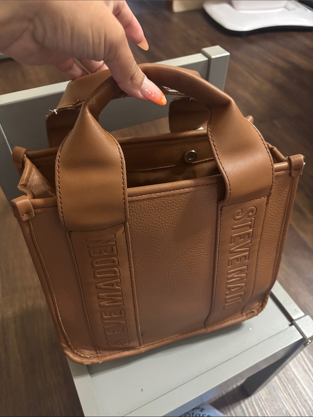 Steve Madden Cognac Pebbled Mini Tote